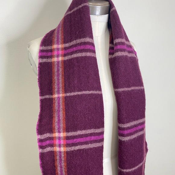 LANICIFIO CONFEZIONI SCARF BABY ALPACA REVERSIBLE PLAID/SOLID FRINGE PINK BROWN - Picture 8 of 13